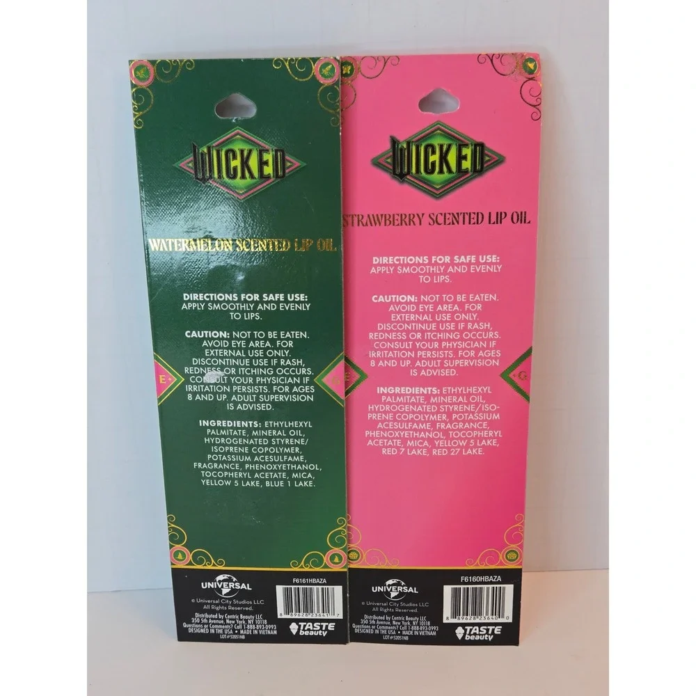 Wicked Movie Lip Oil‎ Set Watermelon Strawberry Elphaba Glinda .07oz 2pk NEW